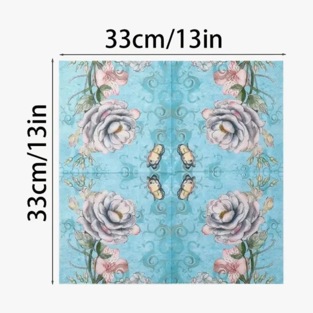 Two (2) Individual Floral and Butterfly Decoupage Napkins in Blue and Pink